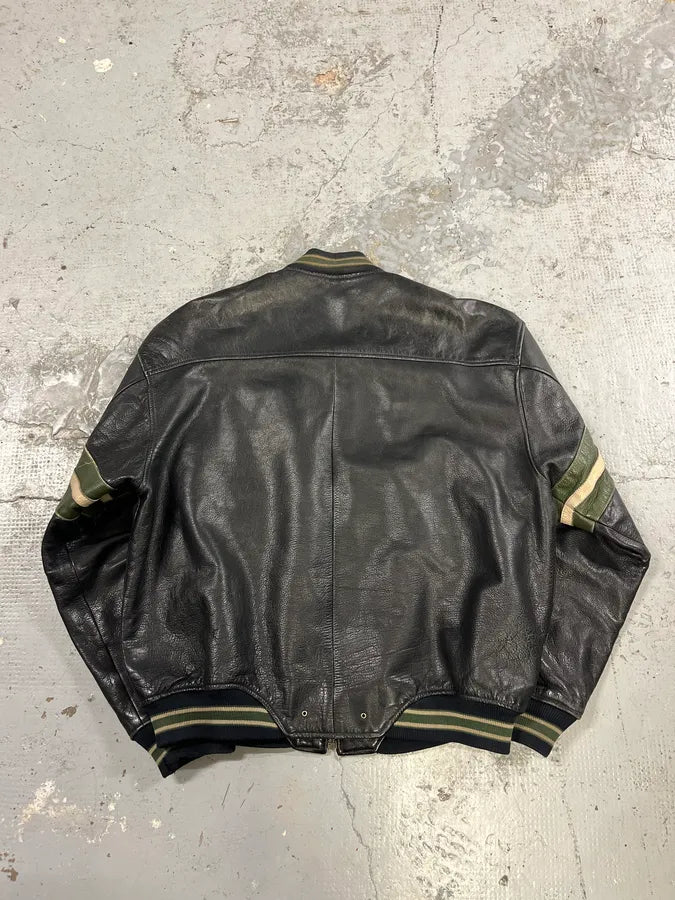 1990s Avirex Black Leather Bomber Jacket vqMHfLo 7