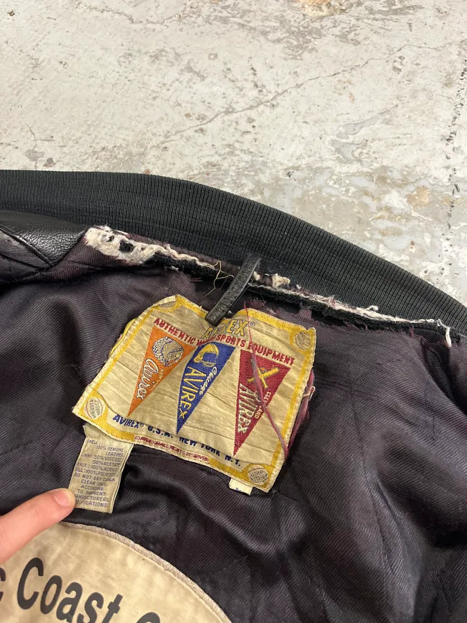 1990s Avirex Black Leather Bomber Jacket vqMHfLo 9