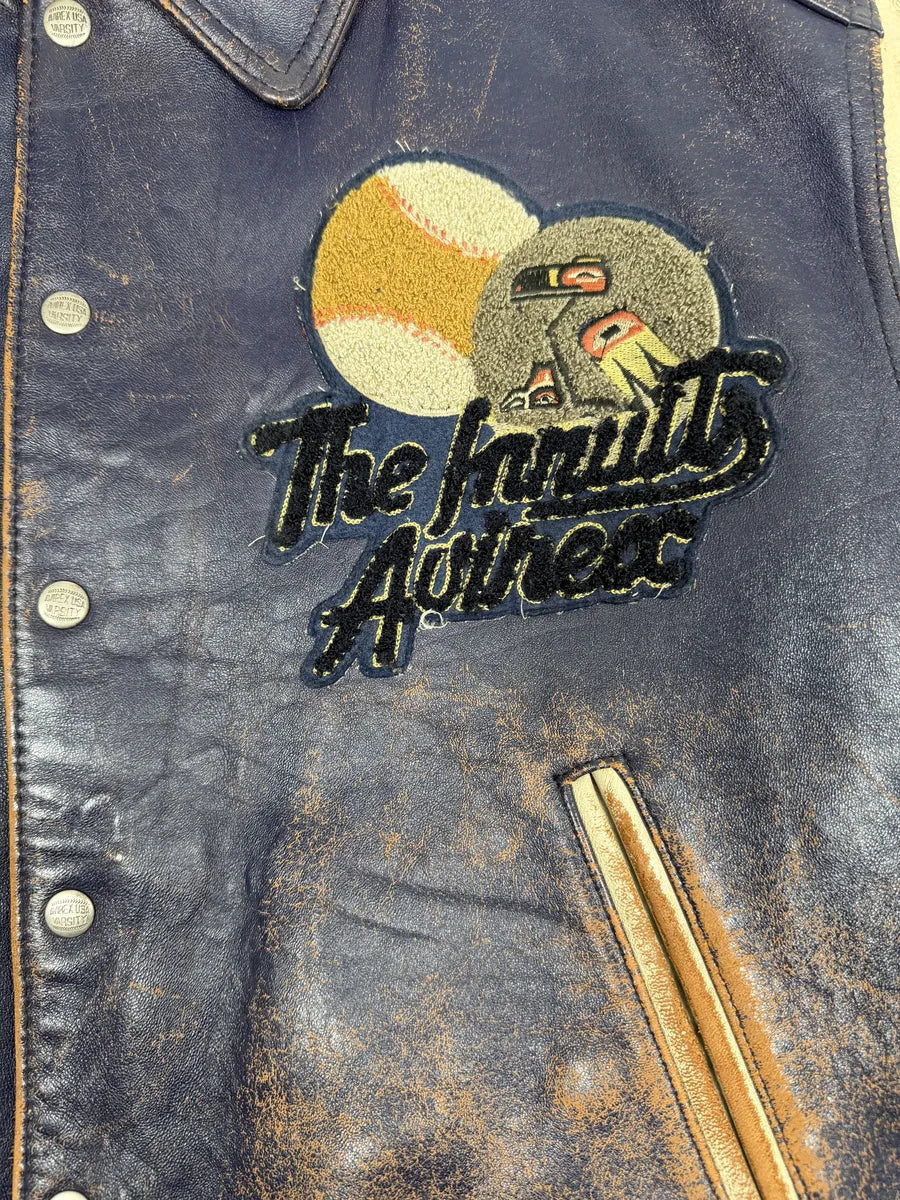 1990s Avirex Brown & White Leather Pilot Varsity Bomber Jacket weIhAPs 13