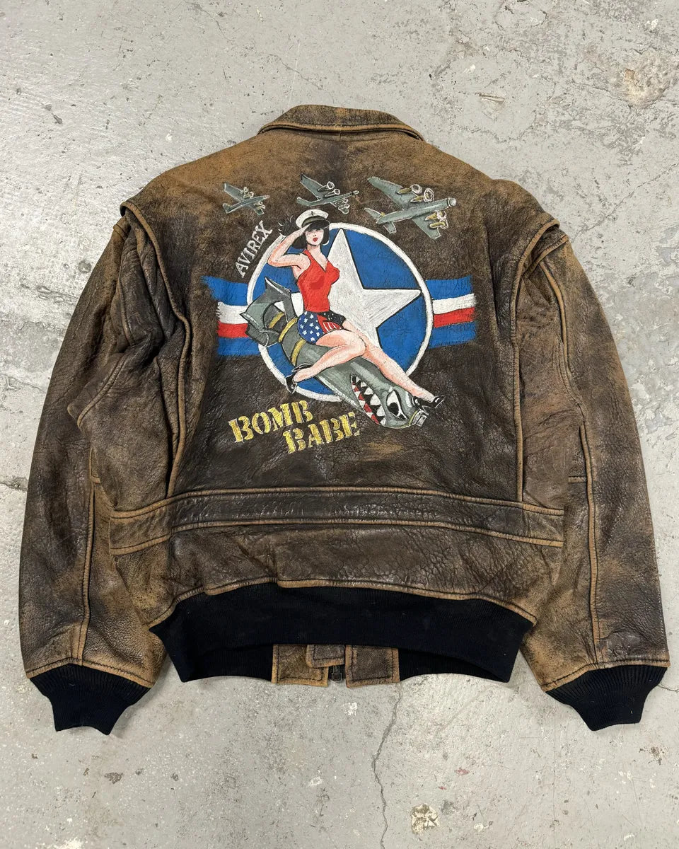 1990s Avirex Pilot Sexy America Bomber Brown Jacket vmYnJGl 0