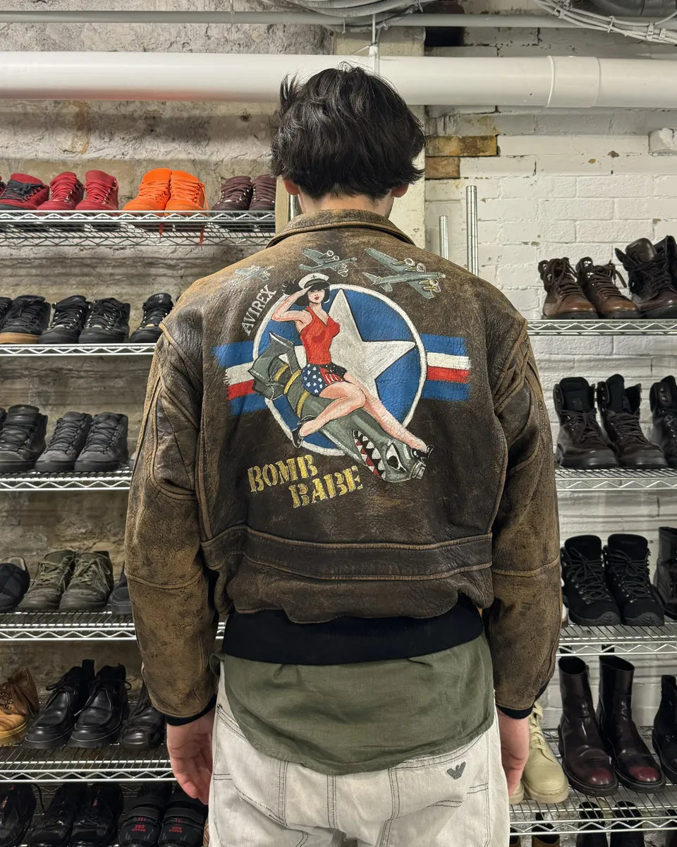 1990s Avirex Pilot Sexy America Bomber Brown Jacket vmYnJGl 1