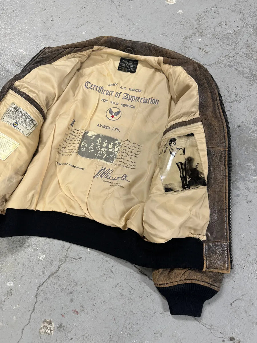 1990s Avirex Pilot Sexy America Bomber Brown Jacket vmYnJGl 10