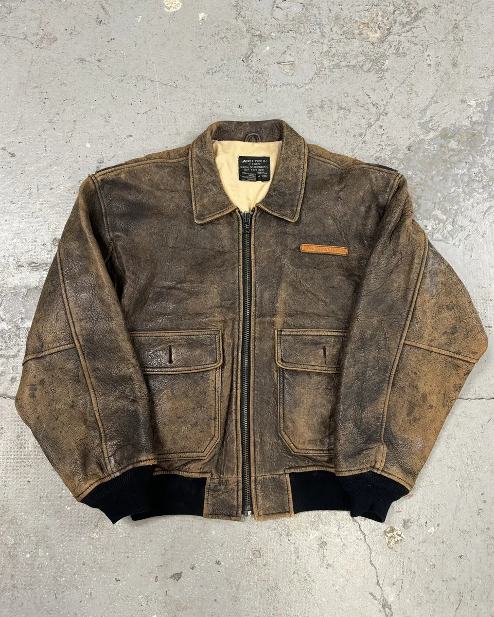 1990s Avirex Pilot Sexy America Bomber Brown Jacket vmYnJGl 2