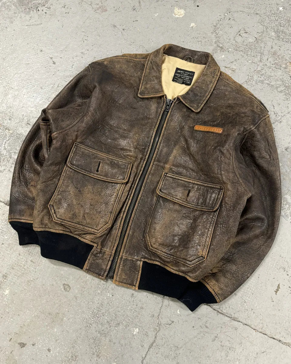 1990s Avirex Pilot Sexy America Bomber Brown Jacket vmYnJGl 3