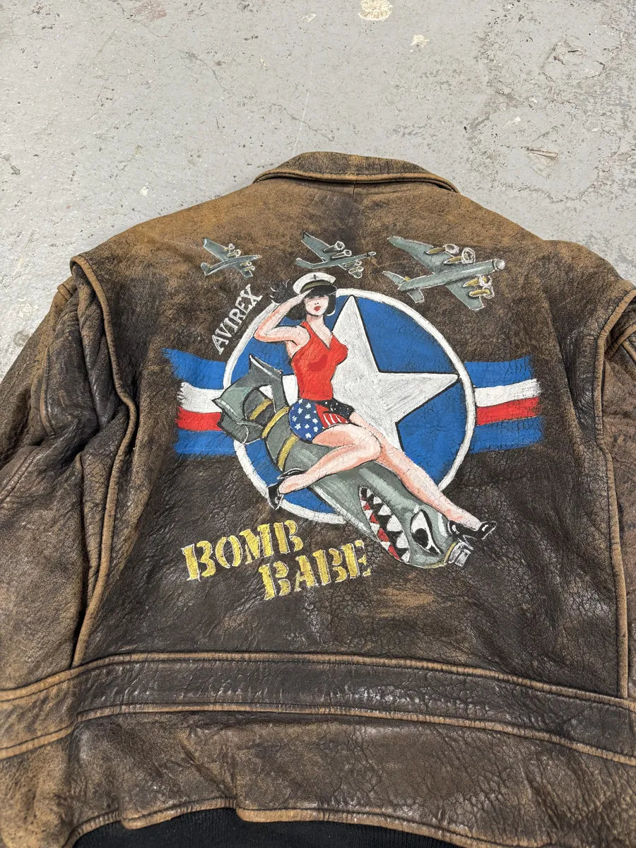 1990s Avirex Pilot Sexy America Bomber Brown Jacket vmYnJGl 4