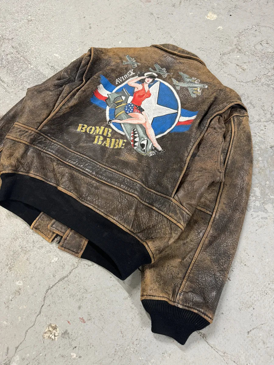 1990s Avirex Pilot Sexy America Bomber Brown Jacket vmYnJGl 5