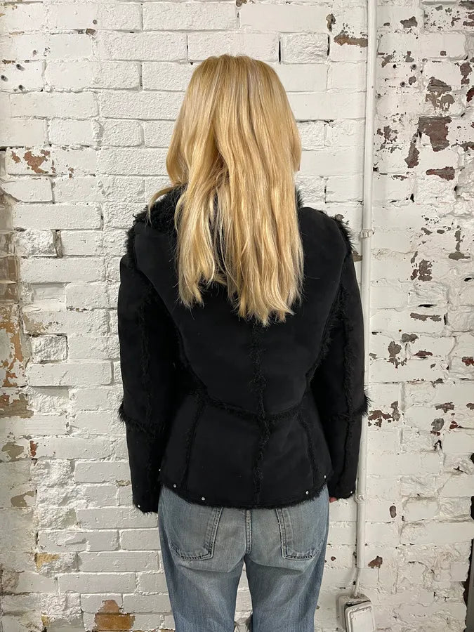 1990s Balmain Black Faux Fur Shearling Effect Jacket TPrUvxI 1