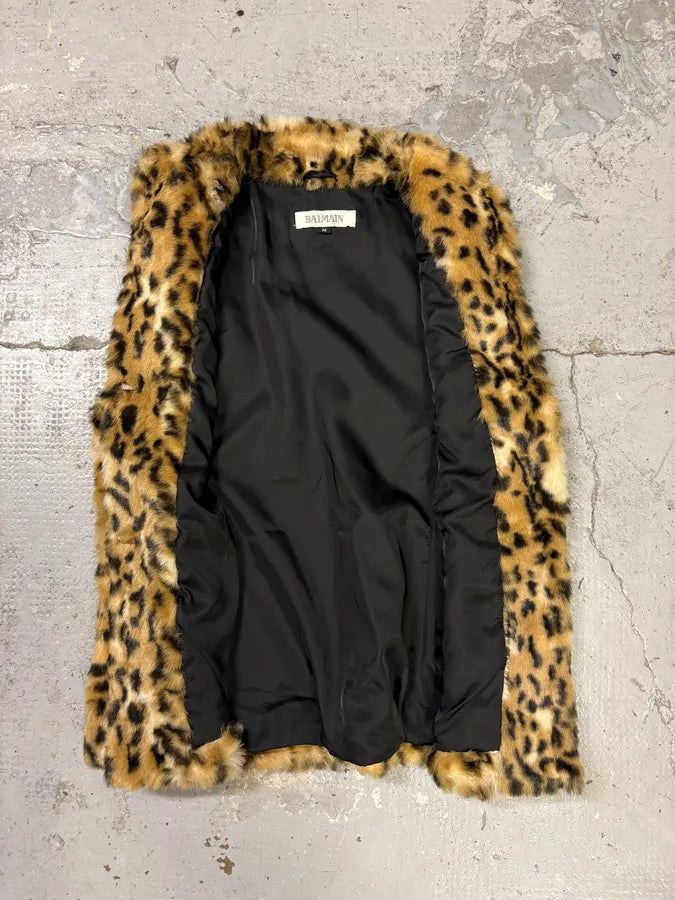 1990s Balmain Leopard Faux Fur French Vest bmbcGkv 7
