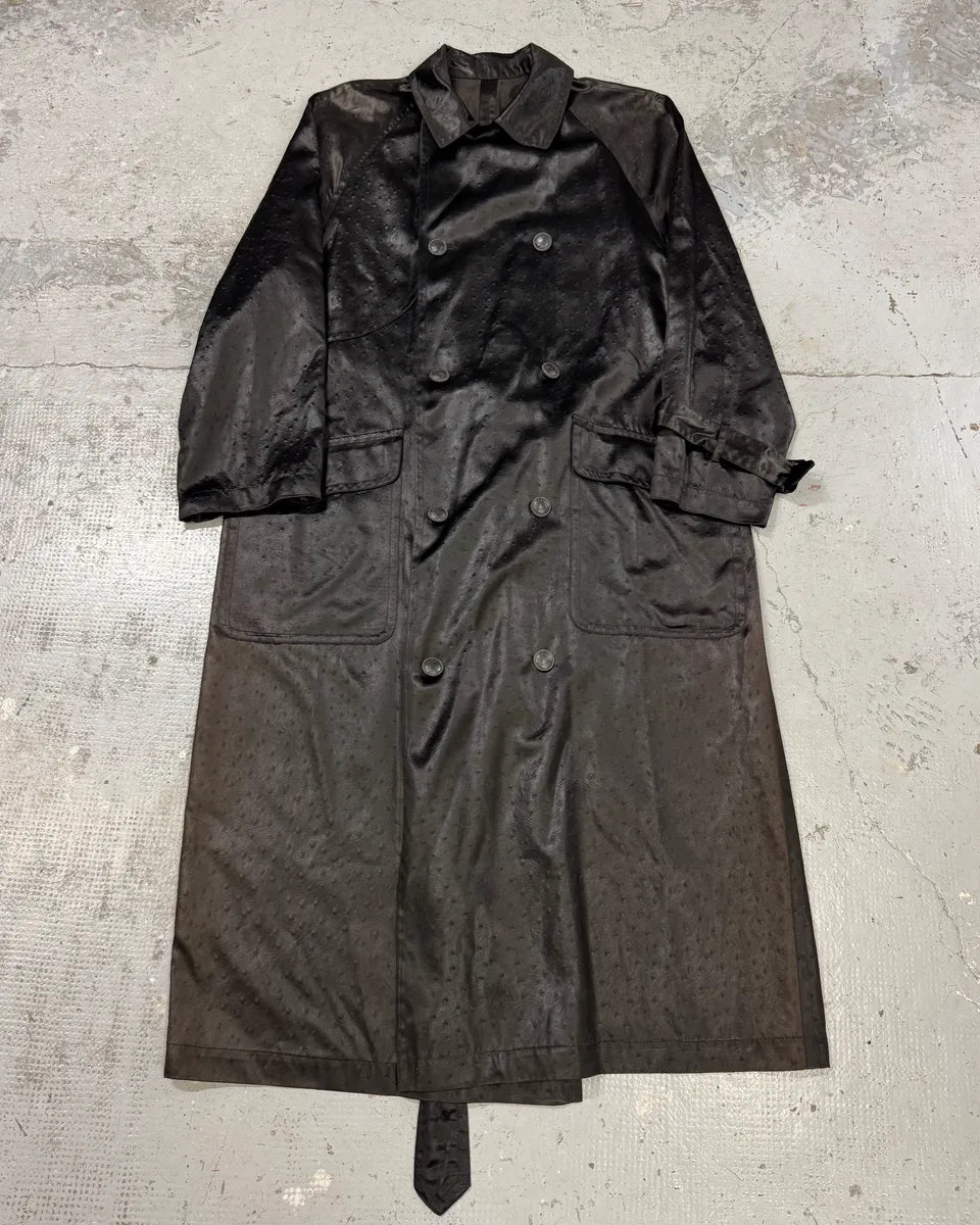 1990s Balmain Ostrich Effect Black Trench Coat DXqZIiZ 0