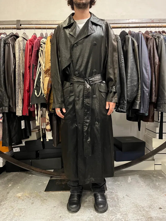 1990s Balmain Ostrich Effect Black Trench Coat DXqZIiZ 1