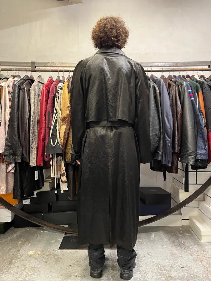 1990s Balmain Ostrich Effect Black Trench Coat DXqZIiZ 2