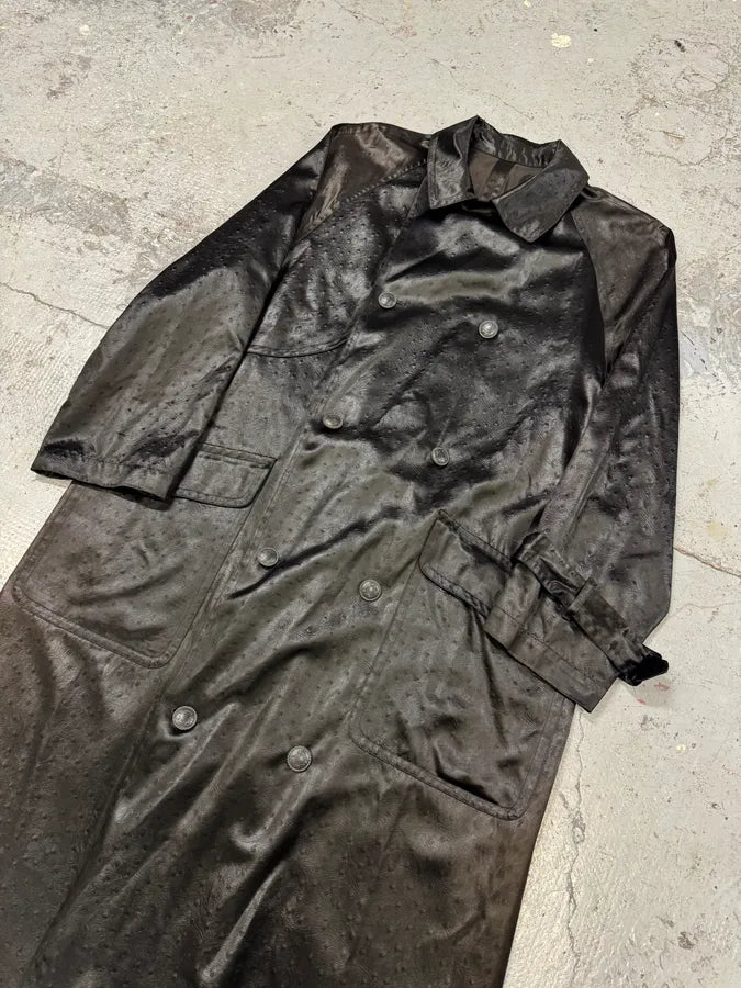 1990s Balmain Ostrich Effect Black Trench Coat DXqZIiZ 3