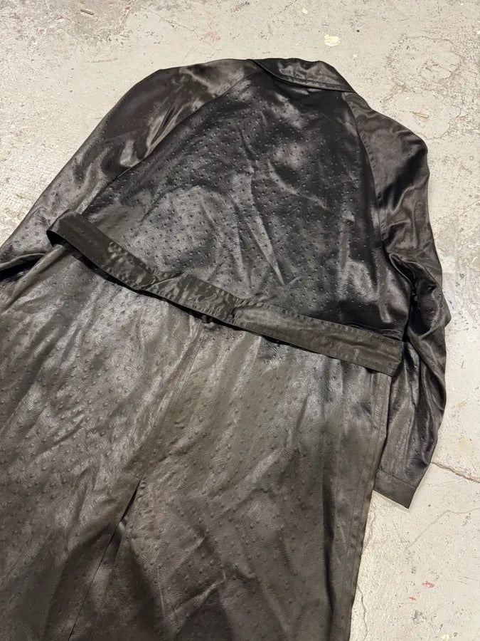 1990s Balmain Ostrich Effect Black Trench Coat DXqZIiZ 5