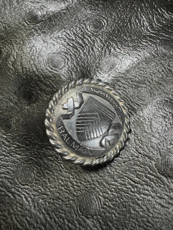 1990s Balmain Ostrich Effect Black Trench Coat DXqZIiZ 6