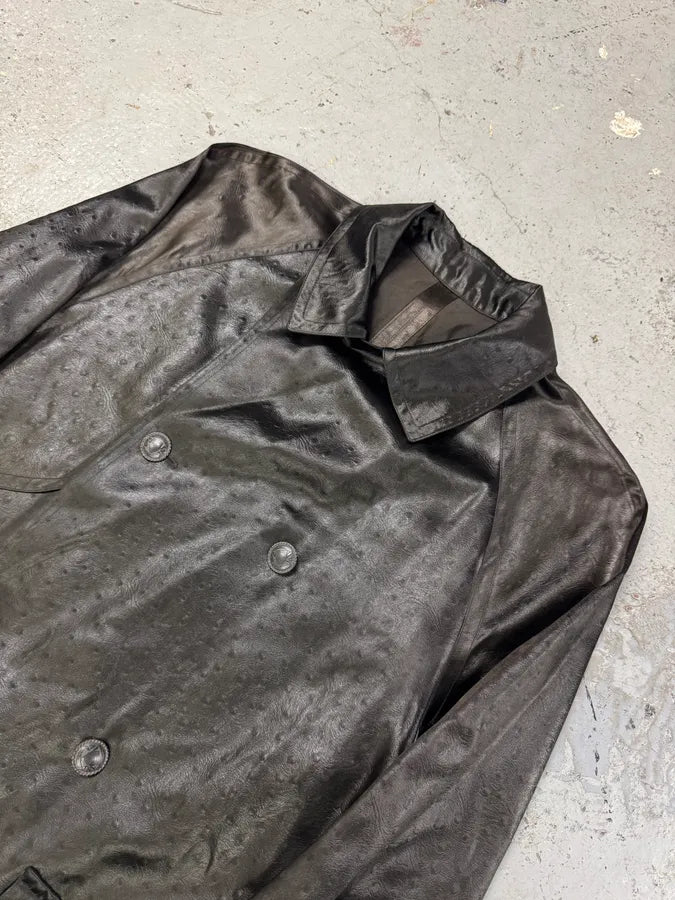 1990s Balmain Ostrich Effect Black Trench Coat DXqZIiZ 7