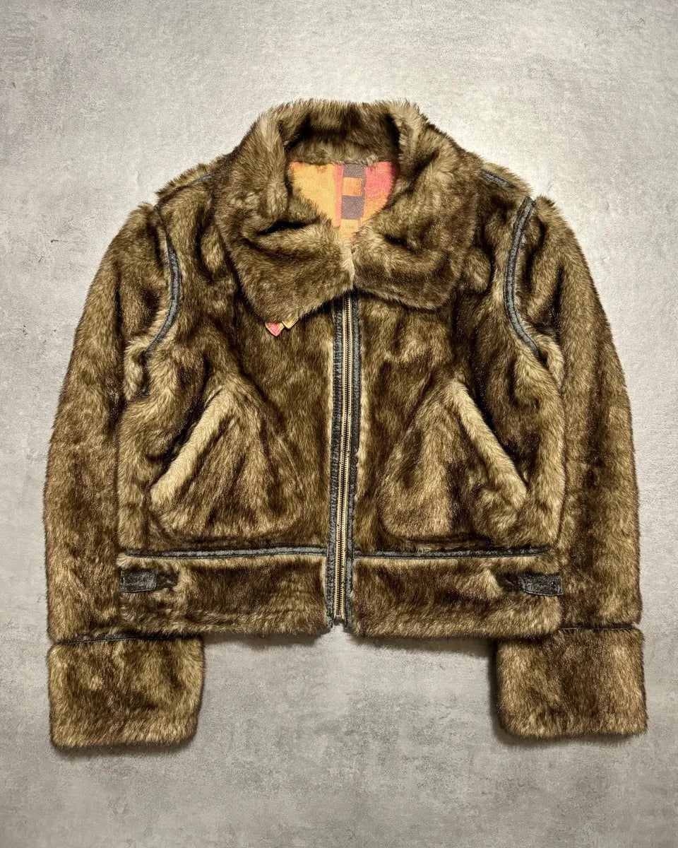 1990s Balmain Reversible Fur Leather Camel Biker Jacket CGfXVzT 0