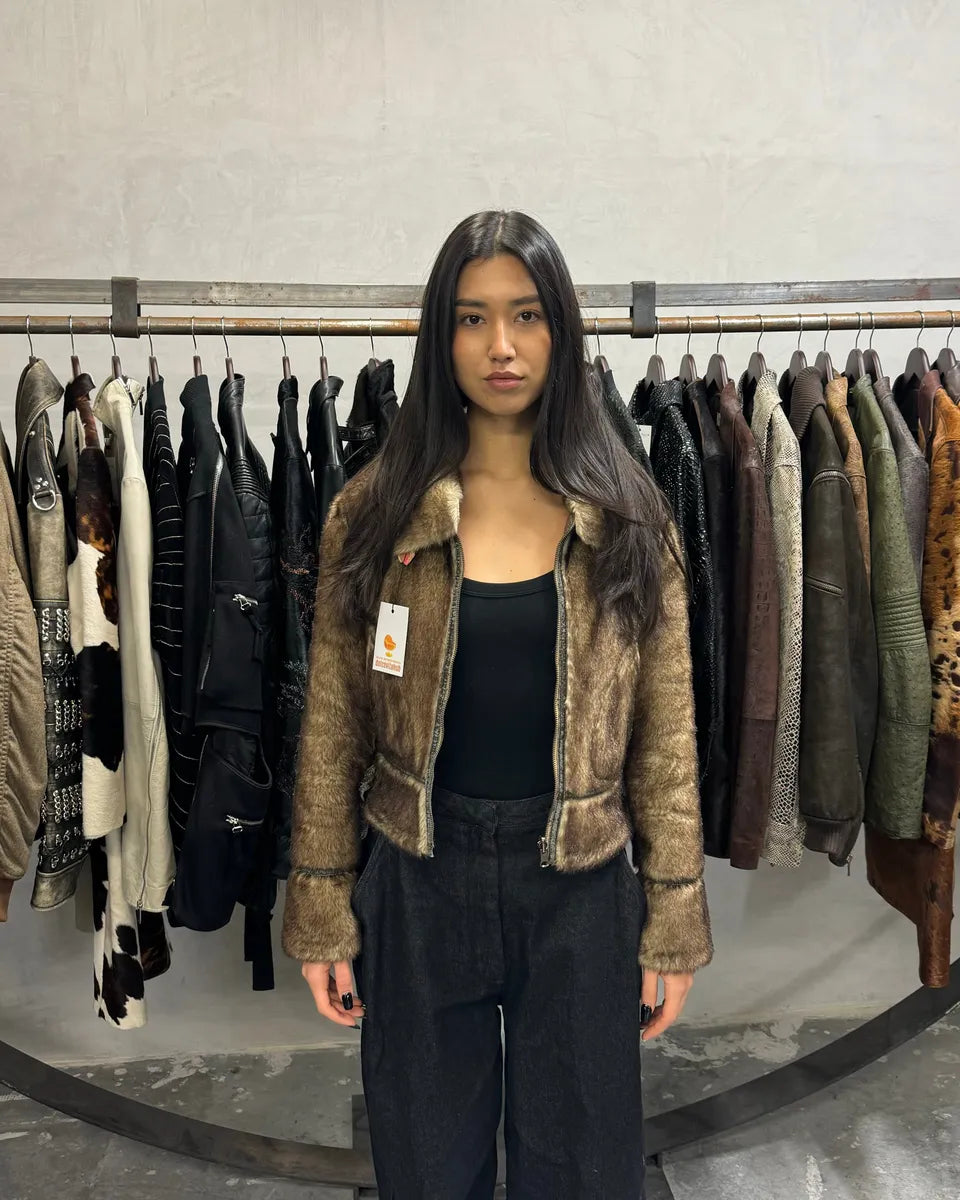 1990s Balmain Reversible Fur Leather Camel Biker Jacket CGfXVzT 1