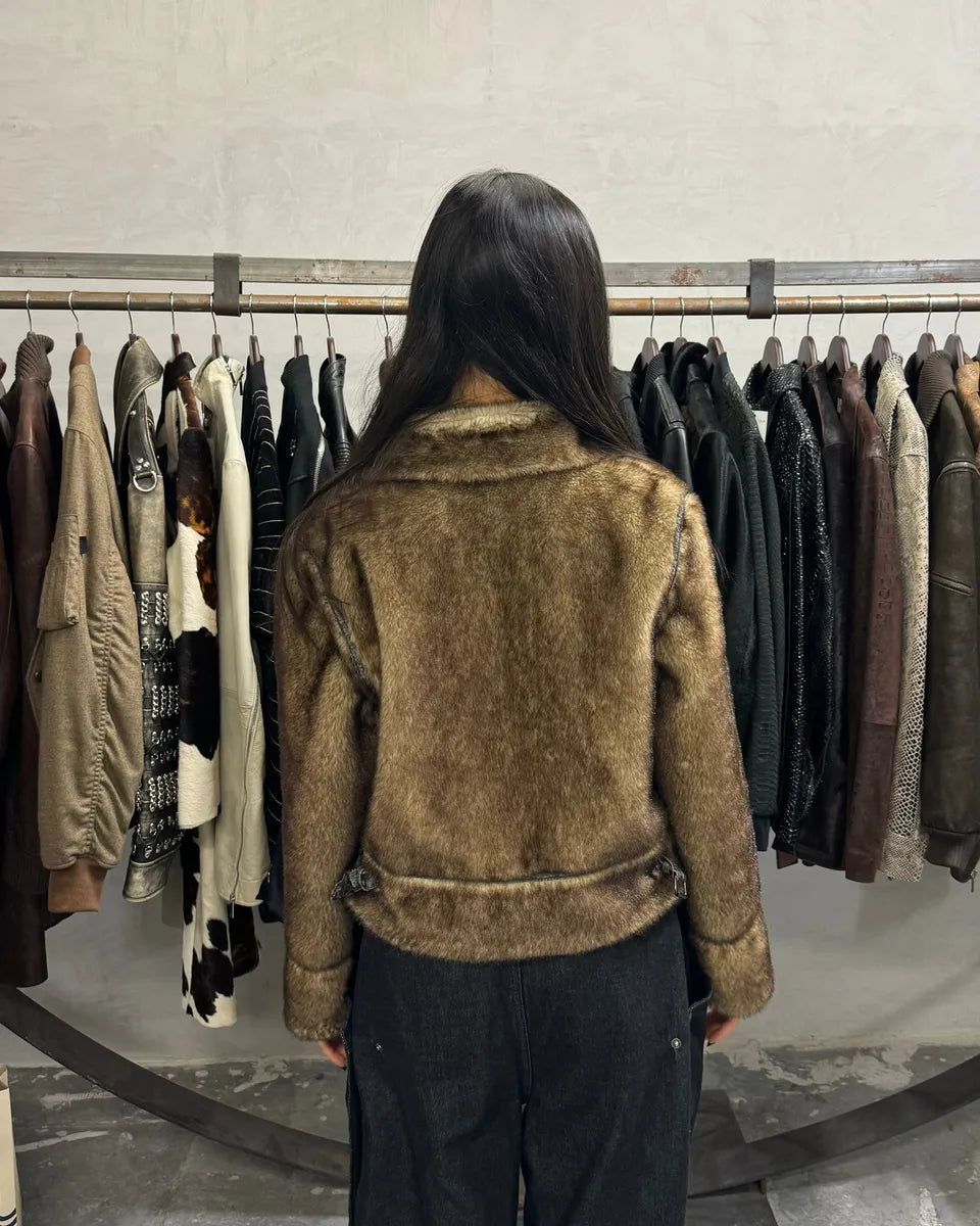 1990s Balmain Reversible Fur Leather Camel Biker Jacket CGfXVzT 2