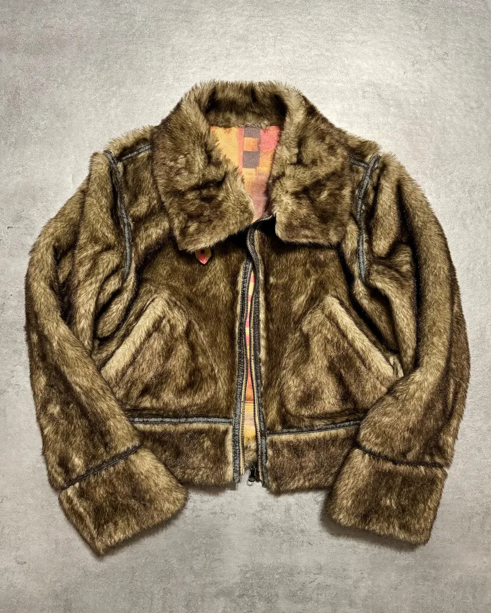 1990s Balmain Reversible Fur Leather Camel Biker Jacket CGfXVzT 6