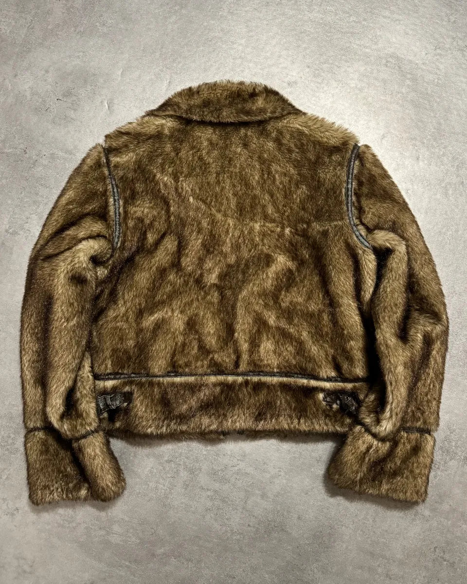 1990s Balmain Reversible Fur Leather Camel Biker Jacket CGfXVzT 9