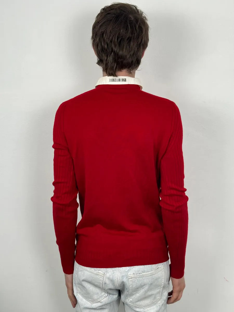 AW2009 Bikkembergs Red V-Neck Wool Collar Sweater YBKcRIW 2