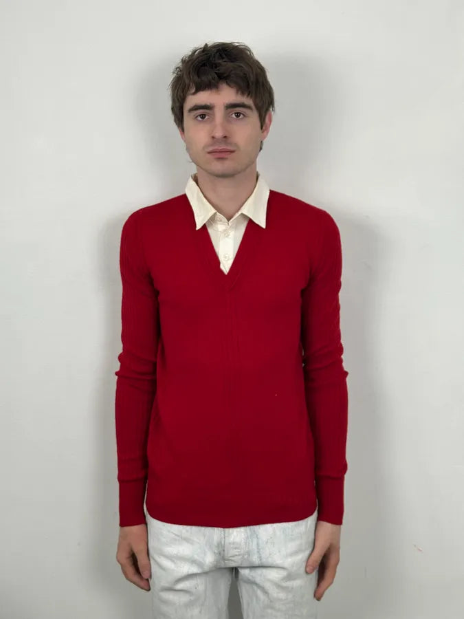 AW2009 Bikkembergs Red V-Neck Wool Collar Sweater YBKcRIW 1