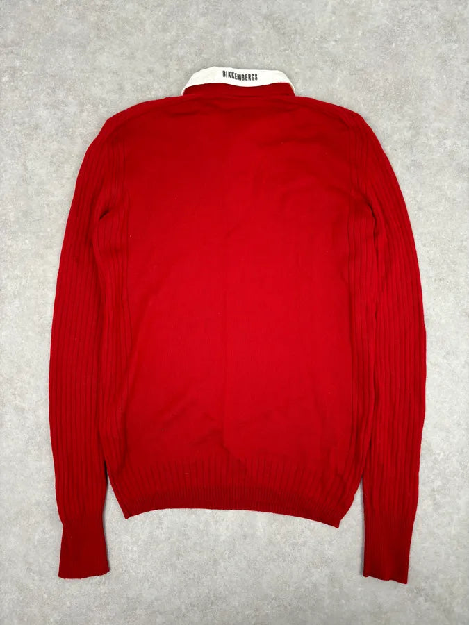 AW2009 Bikkembergs Red V-Neck Wool Collar Sweater YBKcRIW 4