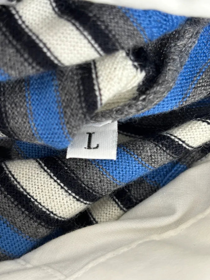 2000s Bikkembergs Blue Striped V-Neck Sweater Wool Collar ONAQAXG 7