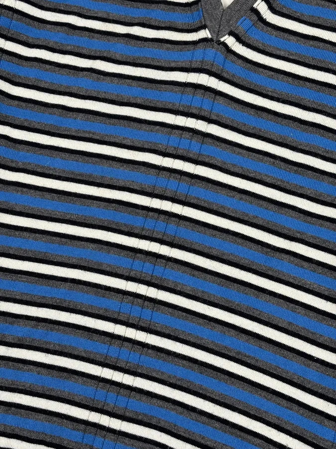 2000s Bikkembergs Blue Striped V-Neck Sweater Wool Collar ONAQAXG 6