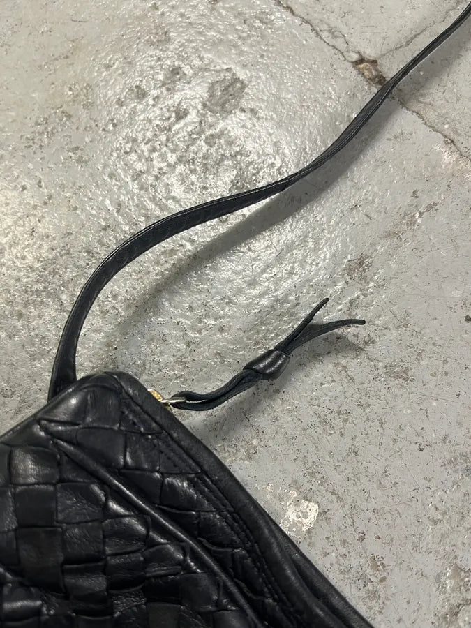 1990s Bottega Veneta Intrecciato Black Woven Leather Shoulder Bag (OS) arqphgB 2
