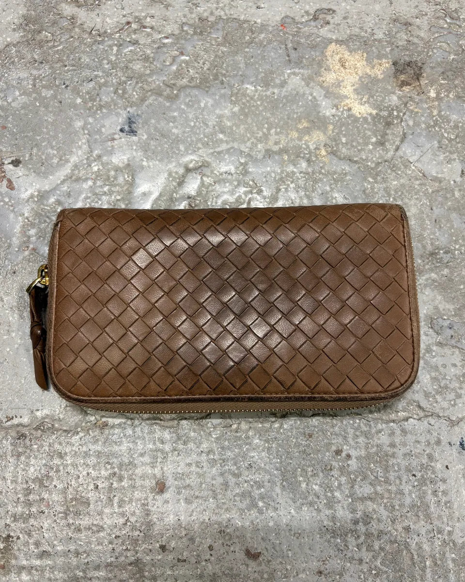 1990s Bottega Veneta Intrecciato Brown Woven Leather Wallet WoypHjR 0
