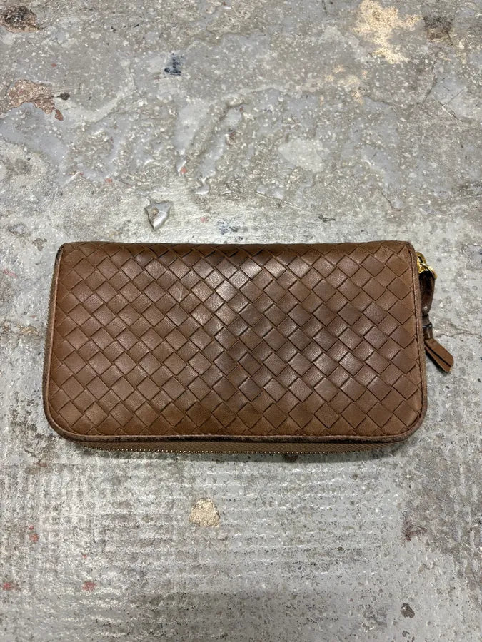 1990s Bottega Veneta Intrecciato Brown Woven Leather Wallet WoypHjR 1