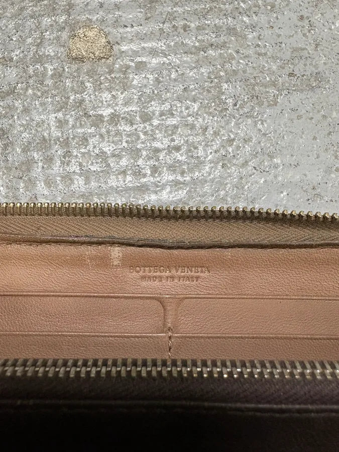 1990s Bottega Veneta Intrecciato Brown Woven Leather Wallet WoypHjR 4