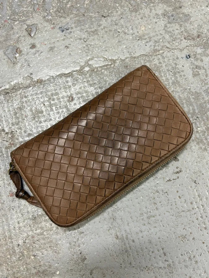 1990s Bottega Veneta Intrecciato Brown Woven Leather Wallet WoypHjR 6
