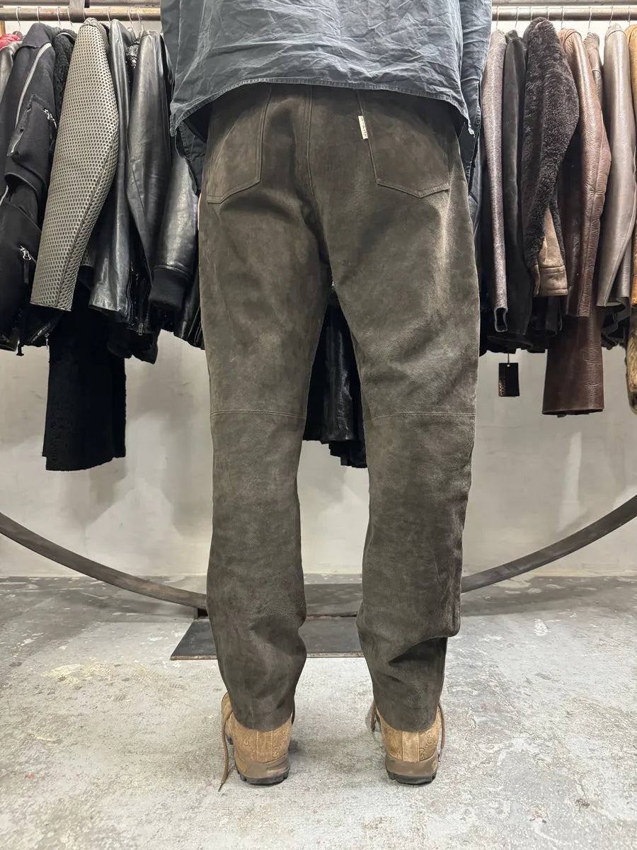 1990s Brown Italian Old Suede Leather Large Pants (L) gTSyRWc 2