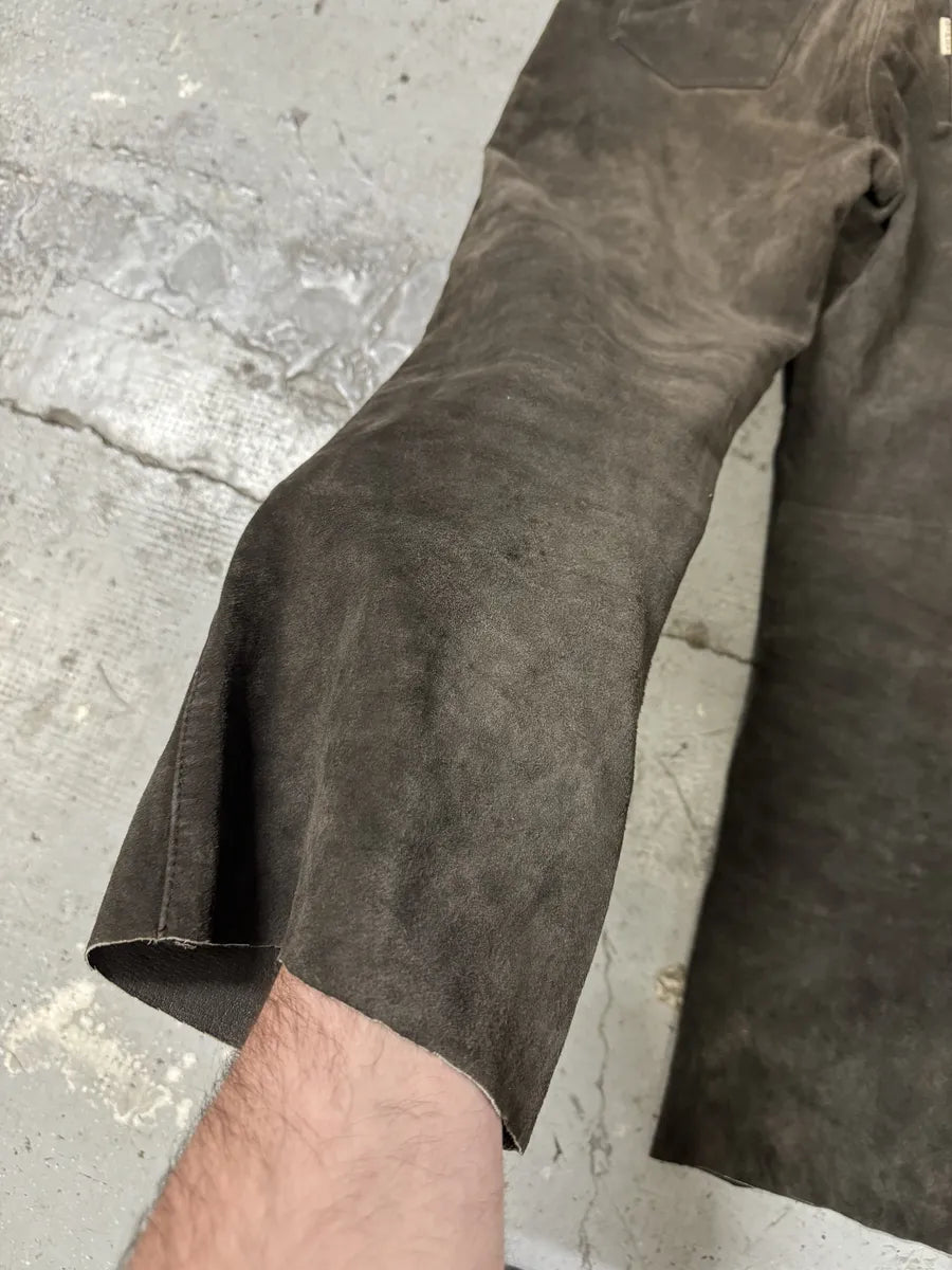 1990s Brown Italian Old Suede Leather Large Pants (L) gTSyRWc 8
