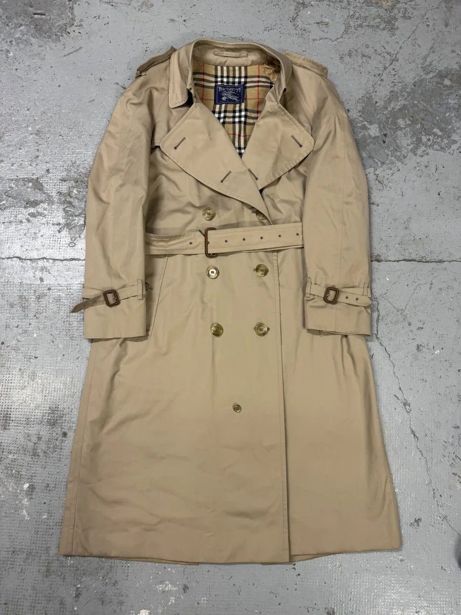 1990s Burberry Beige Tartan Trench Coat TDmPRyl 0
