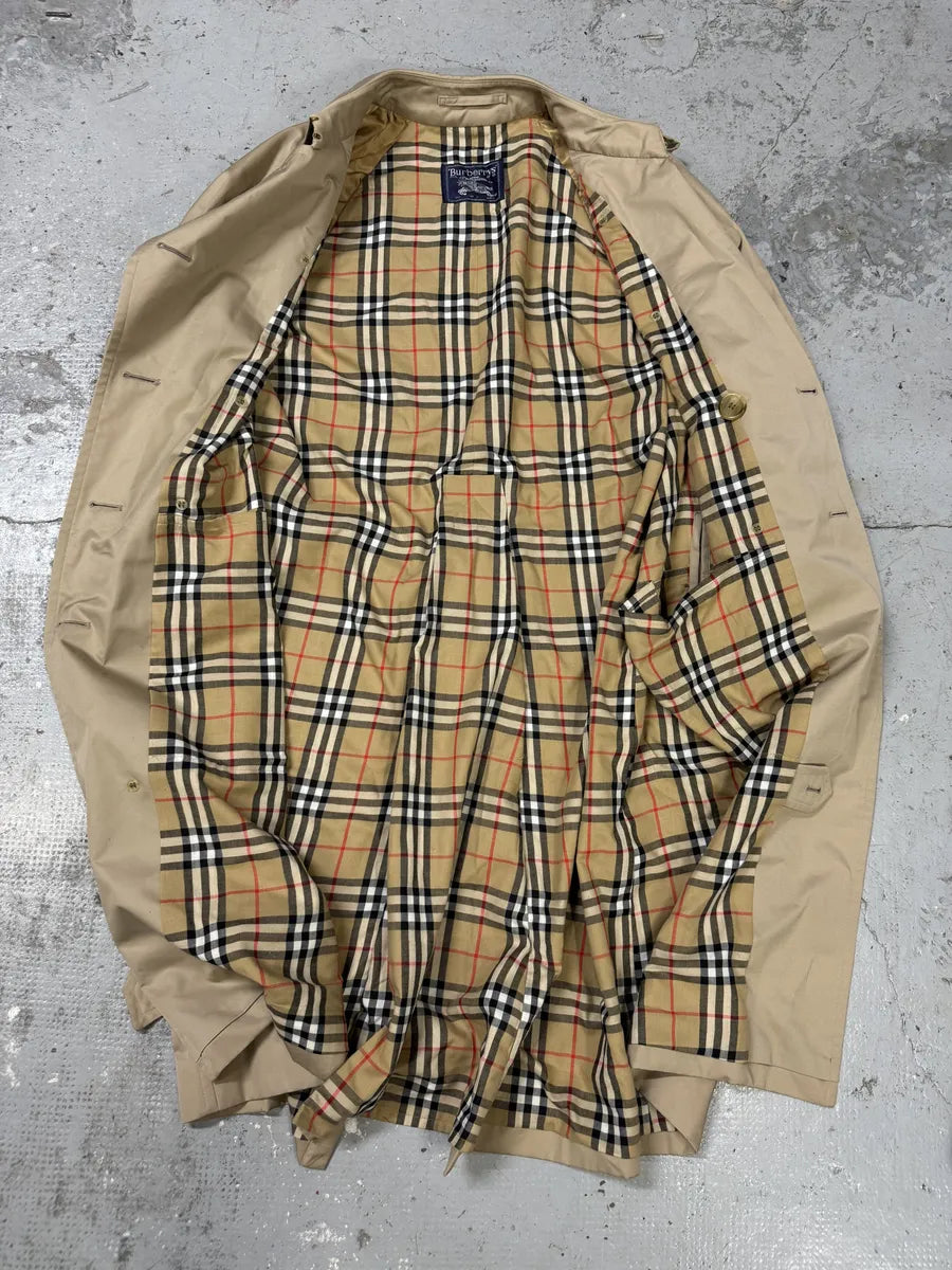 1990s Burberry Beige Tartan Trench Coat TDmPRyl 1