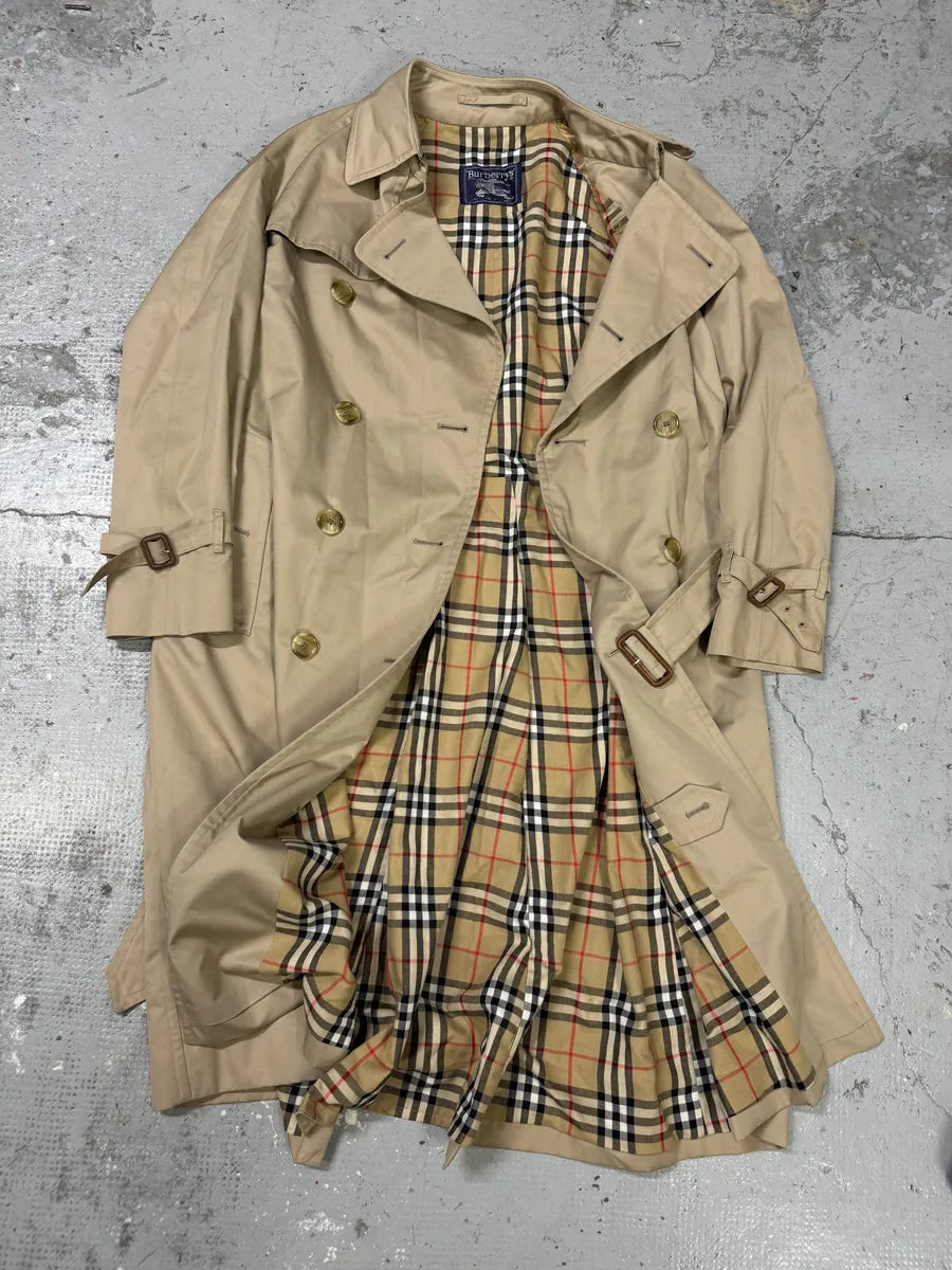 1990s Burberry Beige Tartan Trench Coat TDmPRyl 6