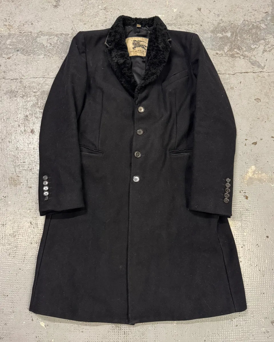 1990s Burberry Black Shearling Long Coat LiWXevT 0