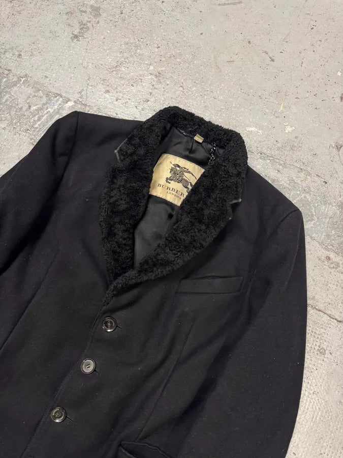 1990s Burberry Black Shearling Long Coat LiWXevT 4