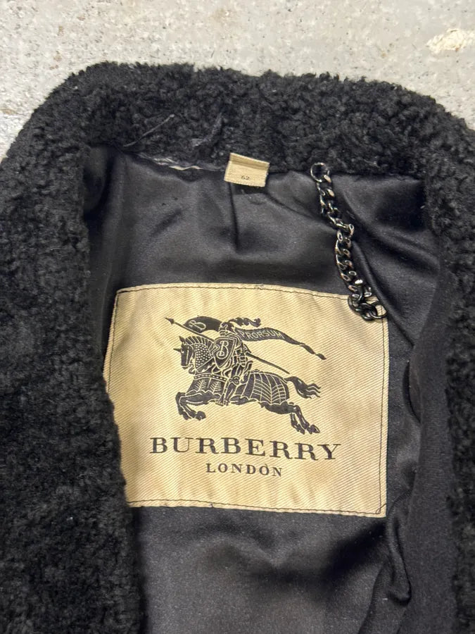 1990s Burberry Black Shearling Long Coat LiWXevT 5