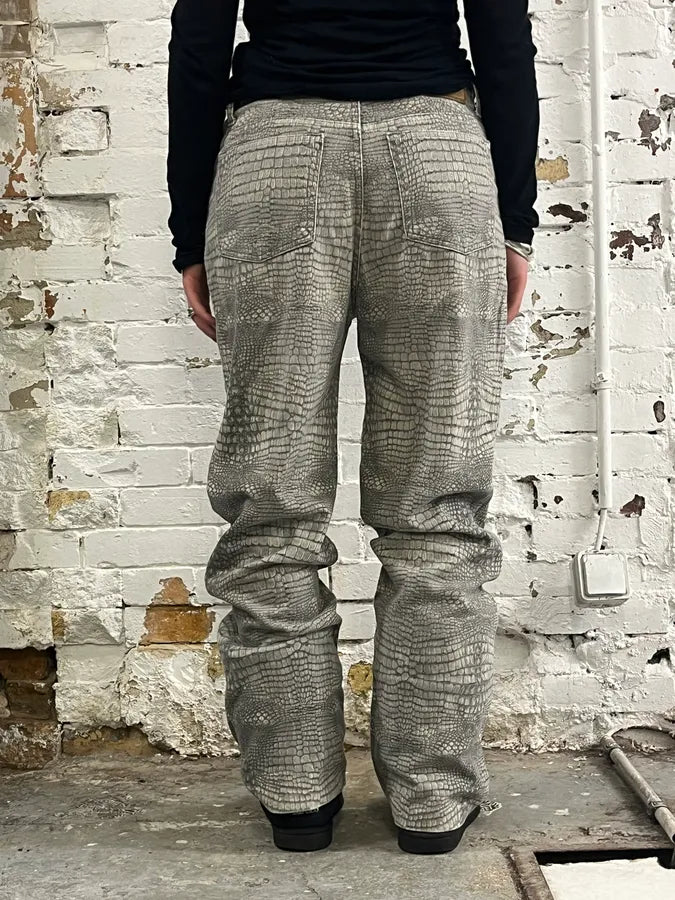 1990s Cavalli Crocodile Print Grey Pants qvkYicM 1