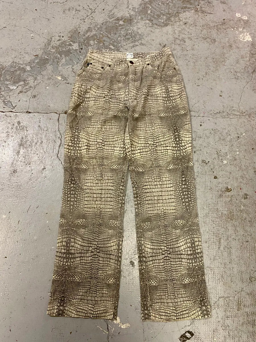 1990s Cavalli Crocodile Print Grey Pants qvkYicM 3