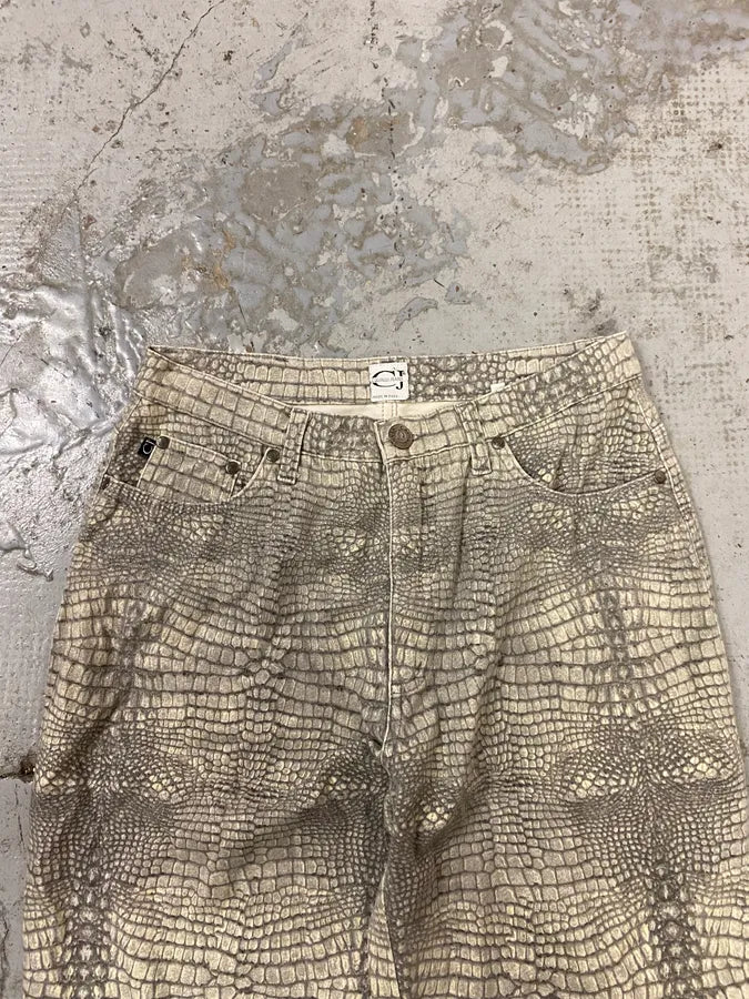 1990s Cavalli Crocodile Print Grey Pants qvkYicM 4