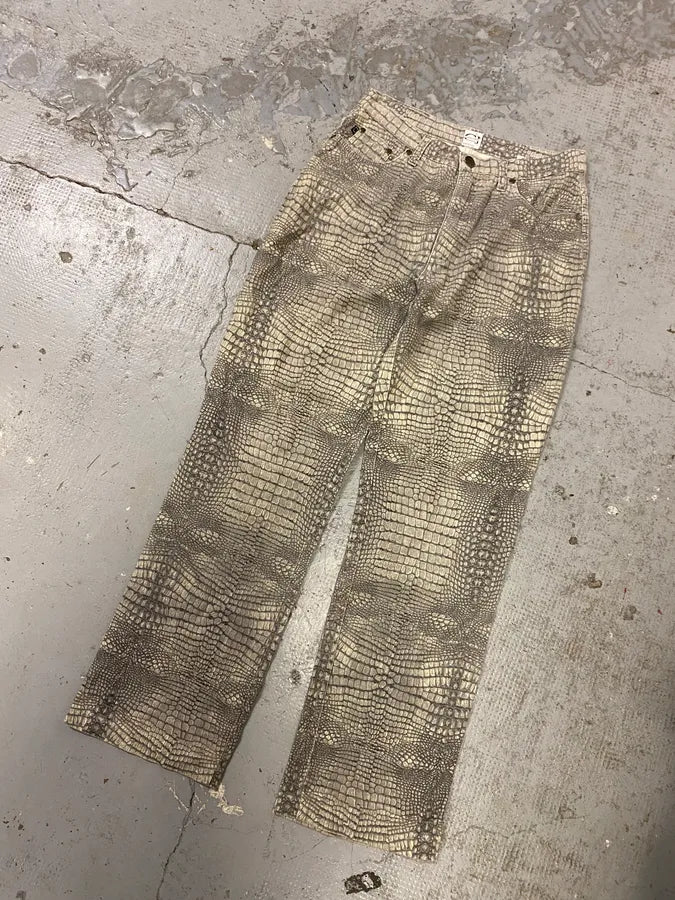 1990s Cavalli Crocodile Print Grey Pants qvkYicM 5