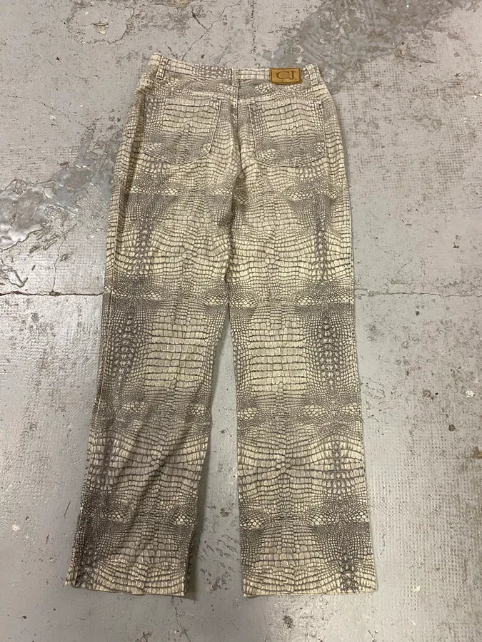 1990s Cavalli Crocodile Print Grey Pants qvkYicM 6