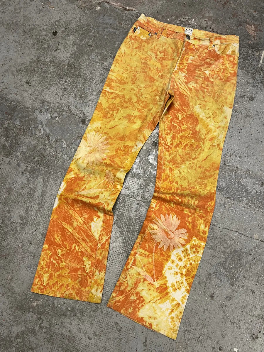 1990s Cavalli Orange Sunflowers Pants (S) VGHUwaD 4