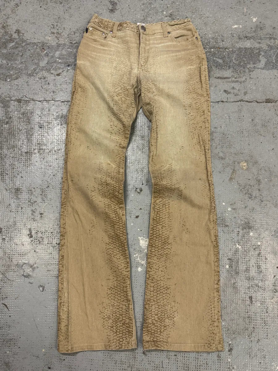 1990s Cavalli Snake Faded Effect Beige Pants jDEEUmz 0