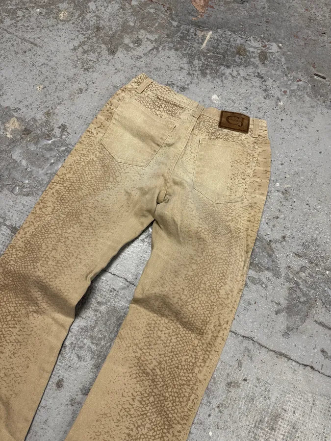 1990s Cavalli Snake Faded Effect Beige Pants jDEEUmz 1